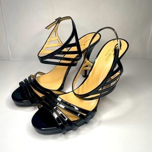 Kate Spade Raven Patent Leather Cage Strappy Adjustable Platform Sandal Heels